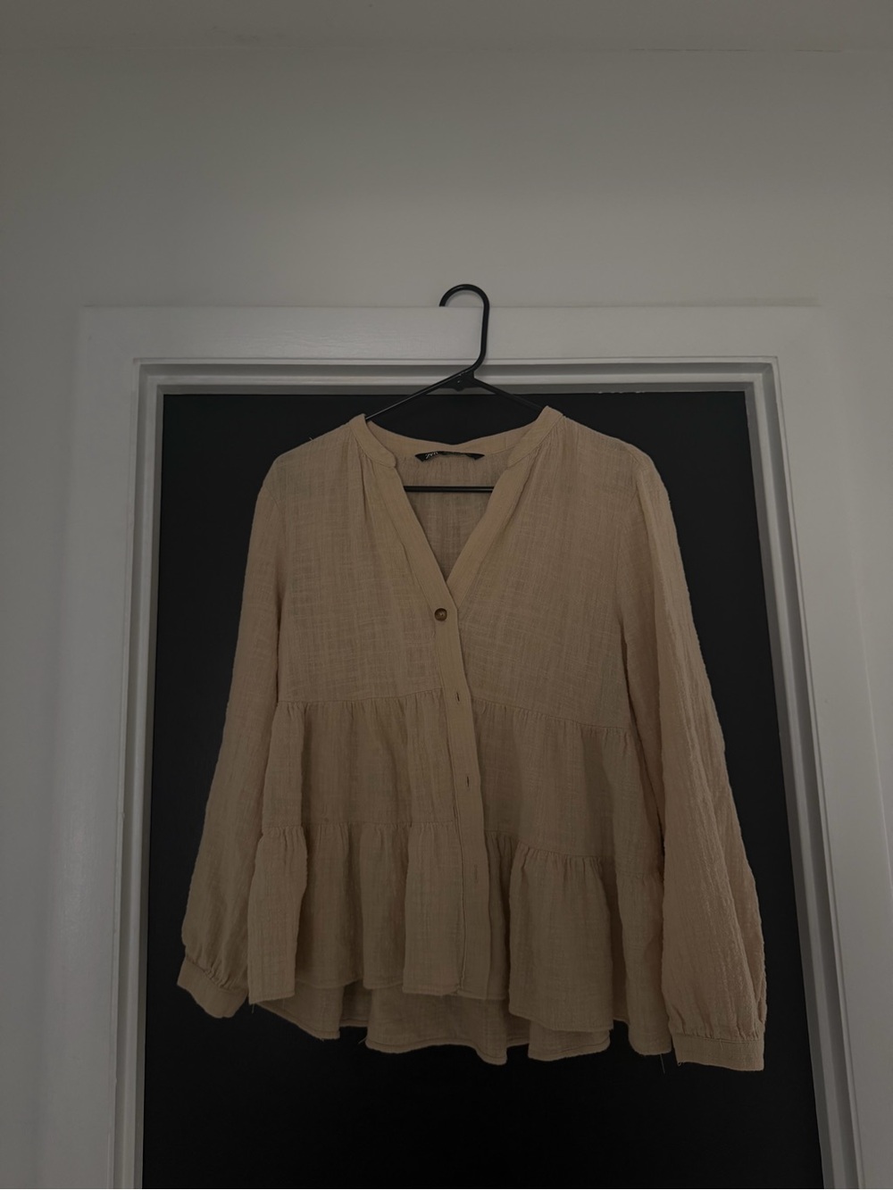 Zara Beige Tiered Button-Front Blouse